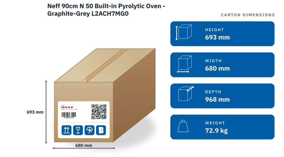 Neff 90cm N 50 Built-in Pyrolytic Oven - Graphite-Grey L2ACH7MG0 — packaged dimensions