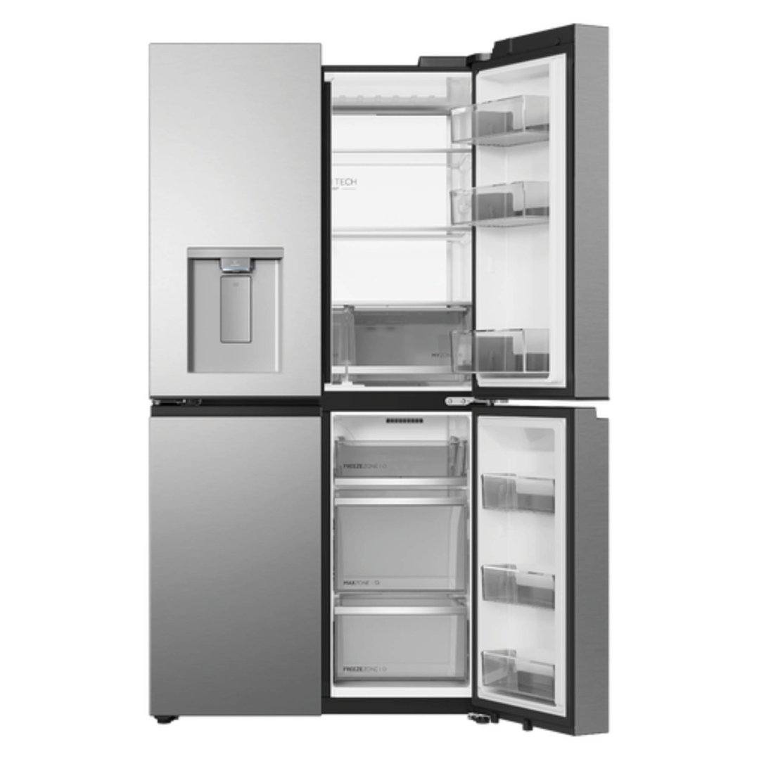 Haier 672L, Quad Door Refrigerator Freezer, Ice & Water, Non-Plumbed, Satina HRF690YNS