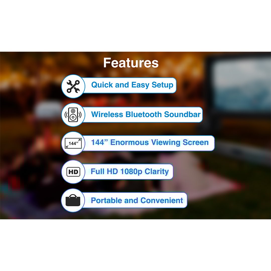 Laser Outdoor Cinema: Full HD Projector, 144" Screen & Soundbar PJT-BYCBL-040