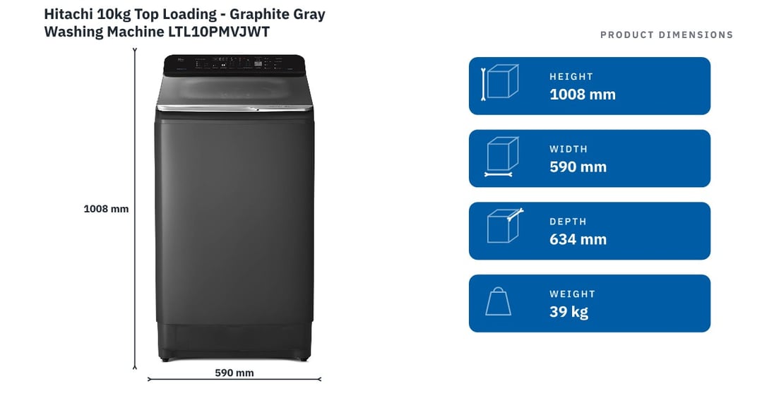 Hitachi 10kg Top Loading - Graphite Gray Washing Machine LTL10PMVJWT