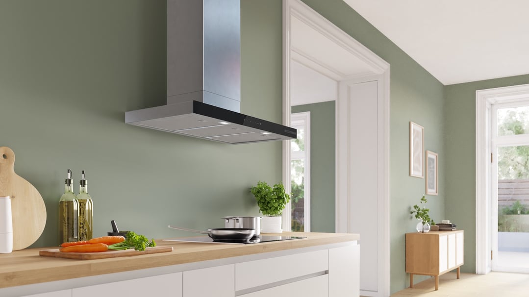 Bosch Series 6, 90cm Wall-Mounted Canopy Rangehood, Stainless Steel Look DWB97DN30A