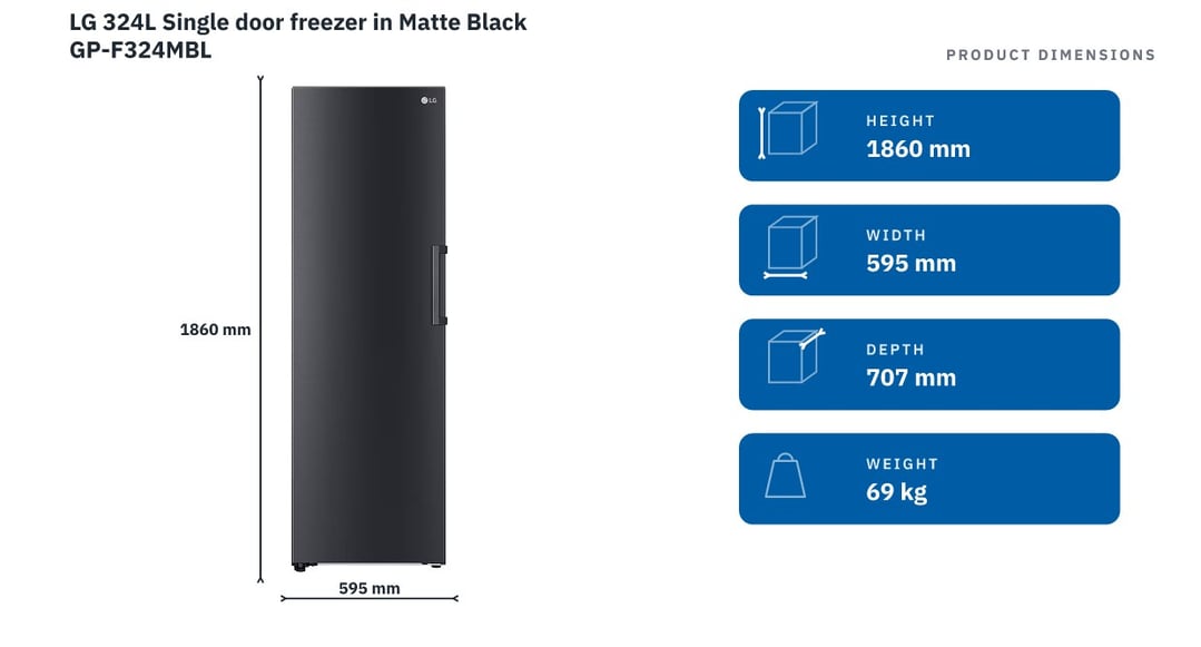 LG 324L Single door freezer in Matte Black GP-F324MBL
