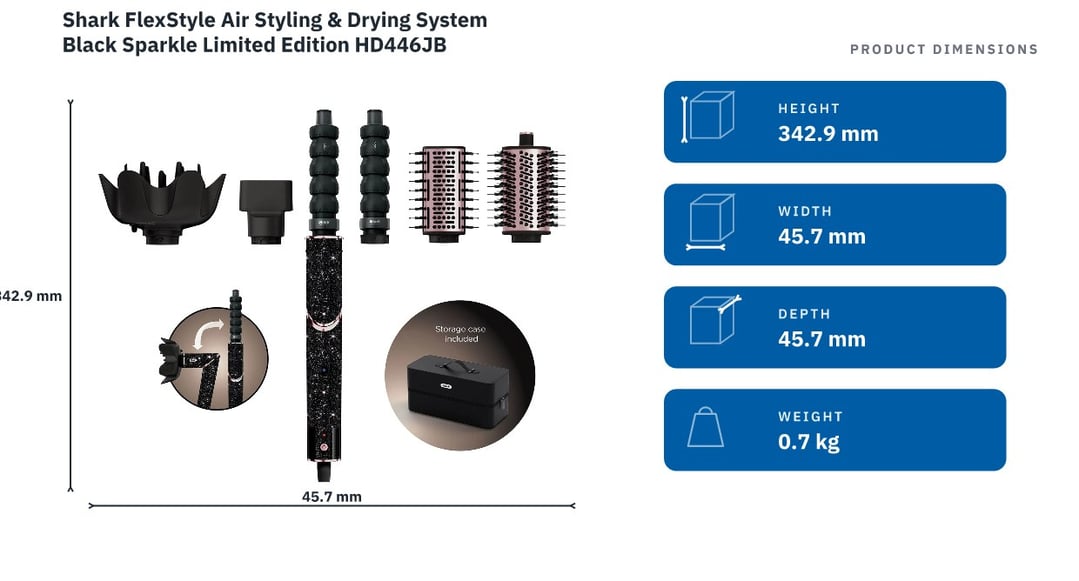 Shark FlexStyle Air Styling & Drying System Black Sparkle Limited Edition HD446JB