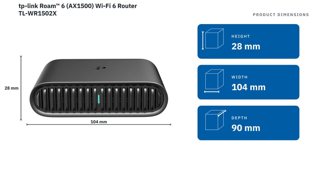tp-link Roam™ 6 (AX1500) Wi-Fi 6 Router TL-WR1502X — product dimensions