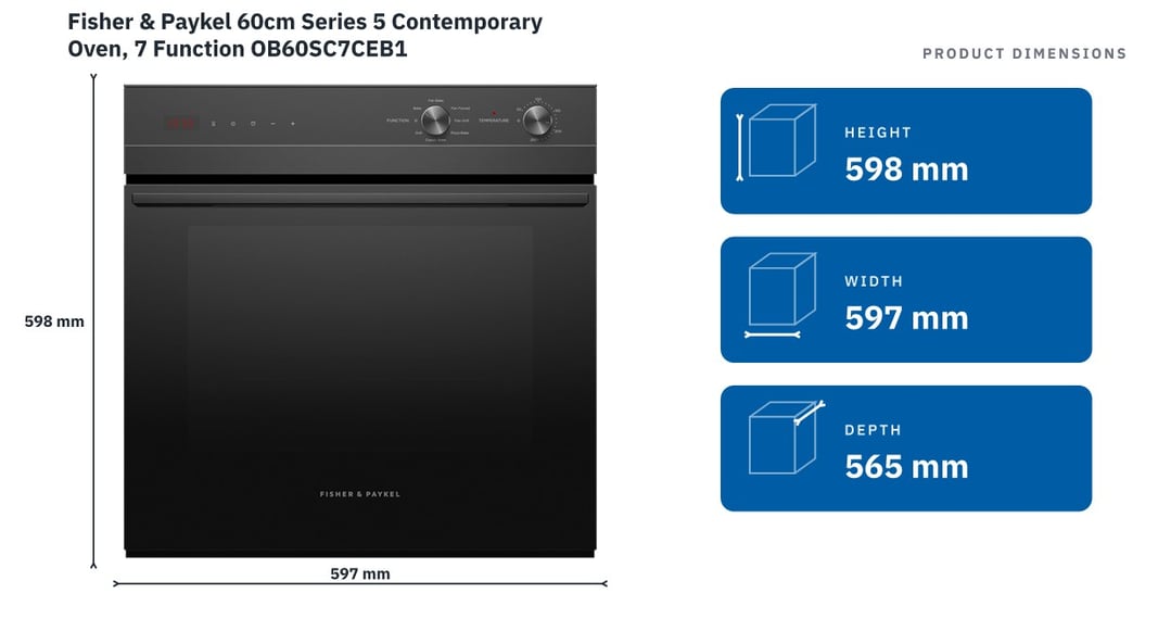Fisher & Paykel 60cm Series 5 Contemporary Oven, 7 Function OB60SC7CEB1 — product dimensions
