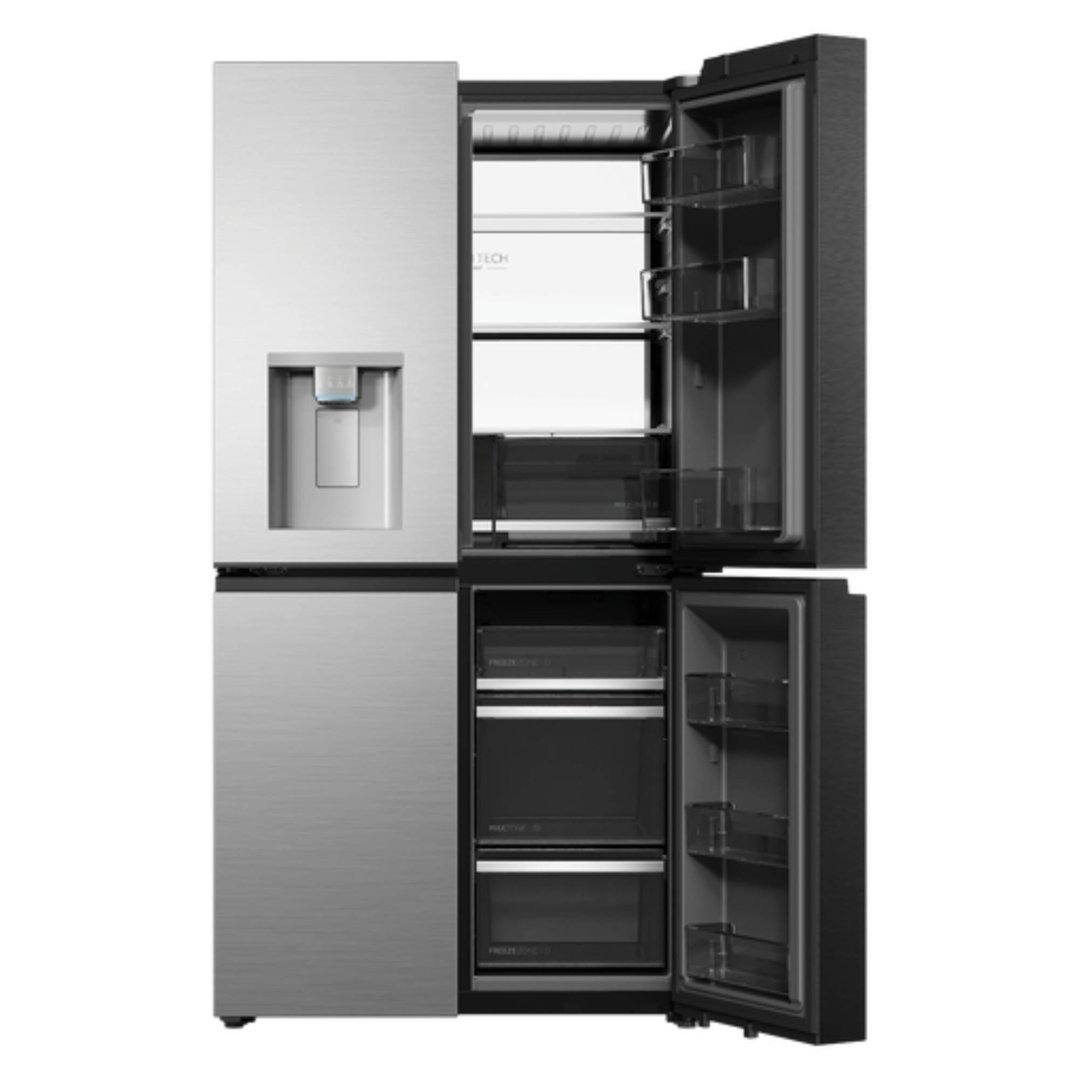 Haier 624L, Quad Door Refrigerator Freezer, Ice & Water, Plumbed, Satina HRF690YZS