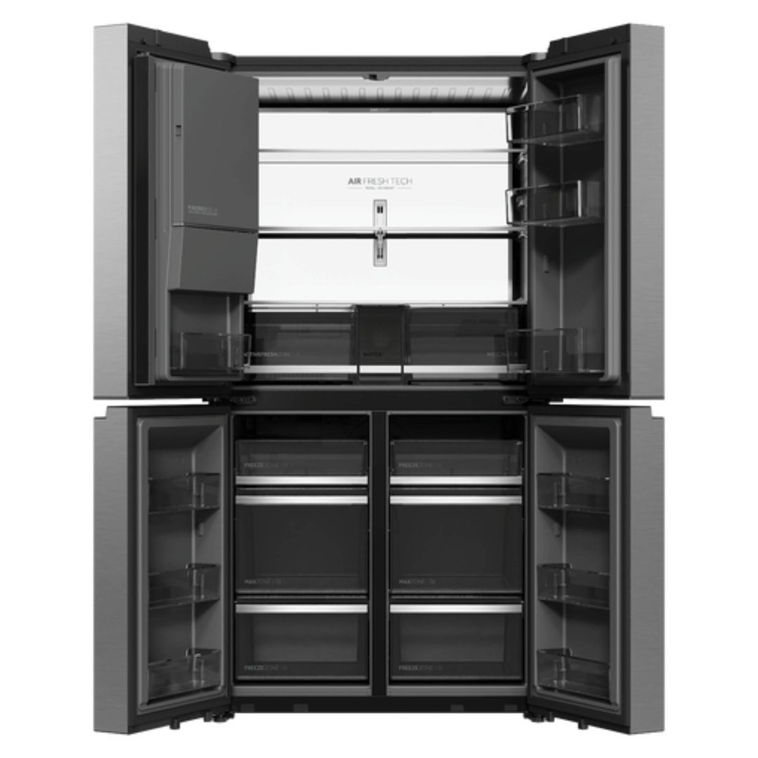 Haier 624L, Quad Door Refrigerator Freezer, Ice & Water, Plumbed, Satina HRF690YZS