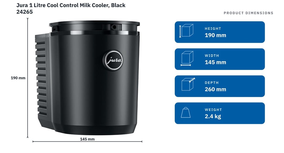 Jura 1 Litre Cool Control Milk Cooler, Black 24265 — product dimensions