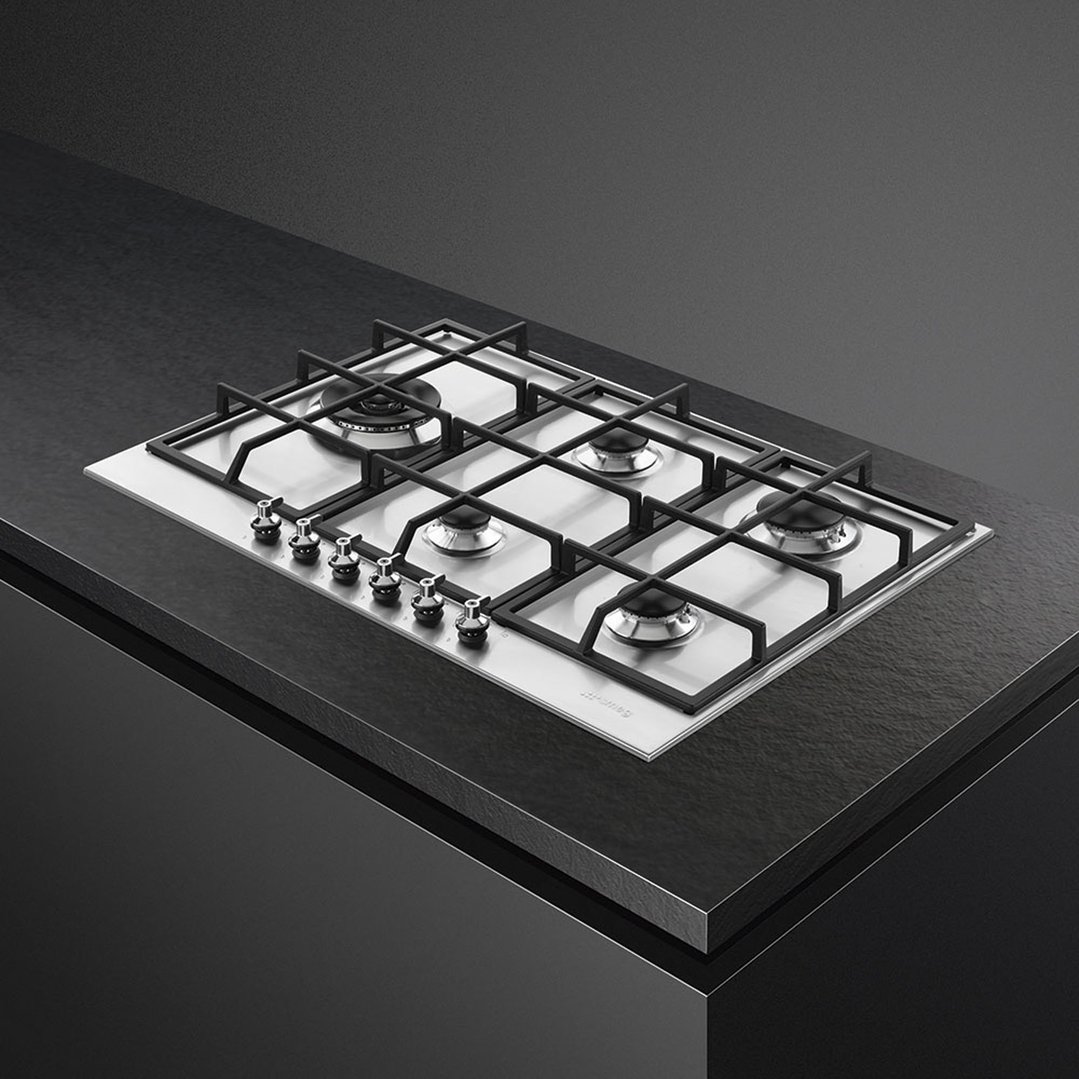SMEG 72cm Classic Gas Cooktop built into a dark countertop