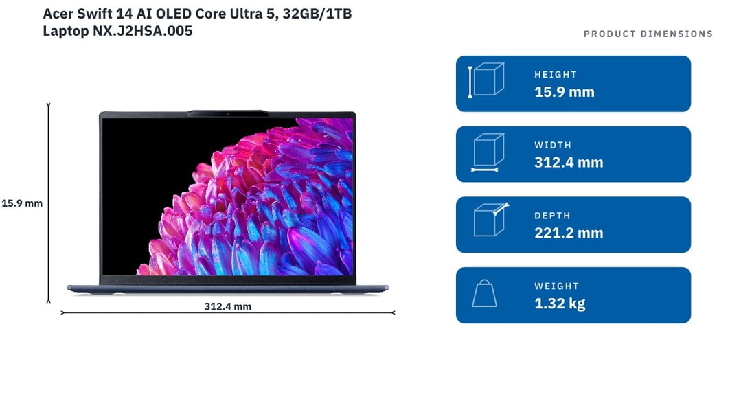 Acer Swift 14 AI OLED Core Ultra 5, 32GB/1TB Laptop NX.J2HSA.005