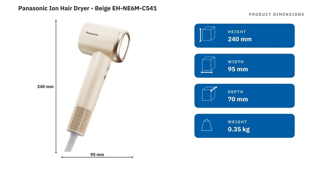 Panasonic Ion Hair Dryer - Beige EH-NE6M-C541 — product dimensions