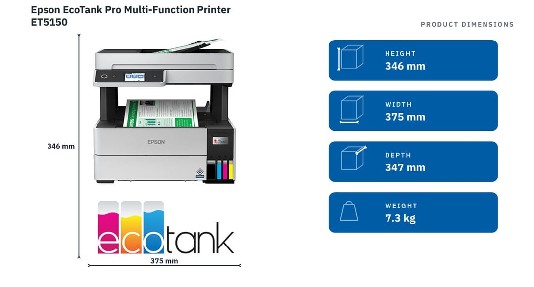 Epson EcoTank Pro Multi-Function Printer ET5150 — product dimensions