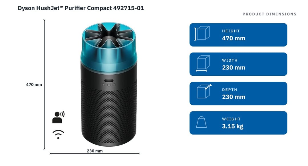 Dyson HushJet™ Purifier Compact 492715-01 — product dimensions