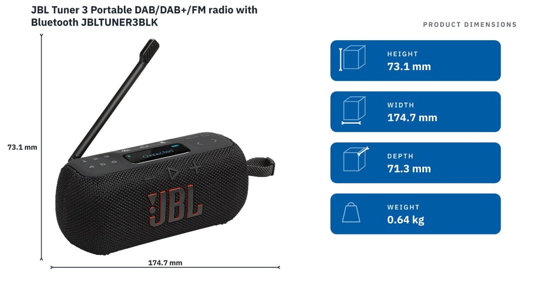 JBL Tuner 3 Portable DAB/DAB+/FM radio with Bluetooth JBLTUNER3BLK