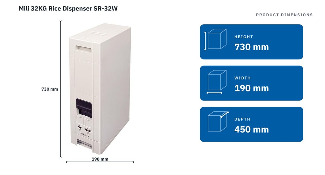 Mili 32KG Rice Dispenser SR-32W — product dimensions