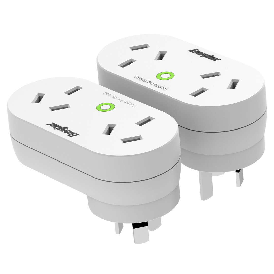Energizer Double Outlet Power Surge Protector Twin Pack, White ETSDAW