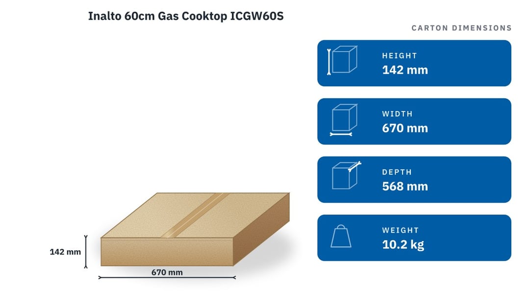 Inalto 60cm Gas Cooktop ICGW60S — packaged dimensions