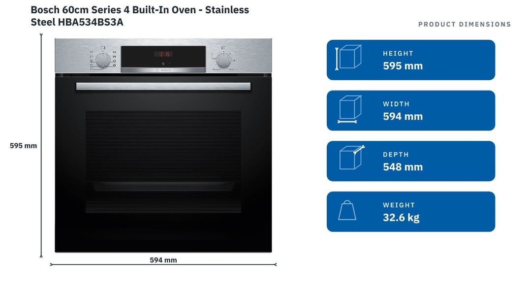 Bosch 60cm Series 4 Built-In Oven - Stainless Steel HBA534BS3A