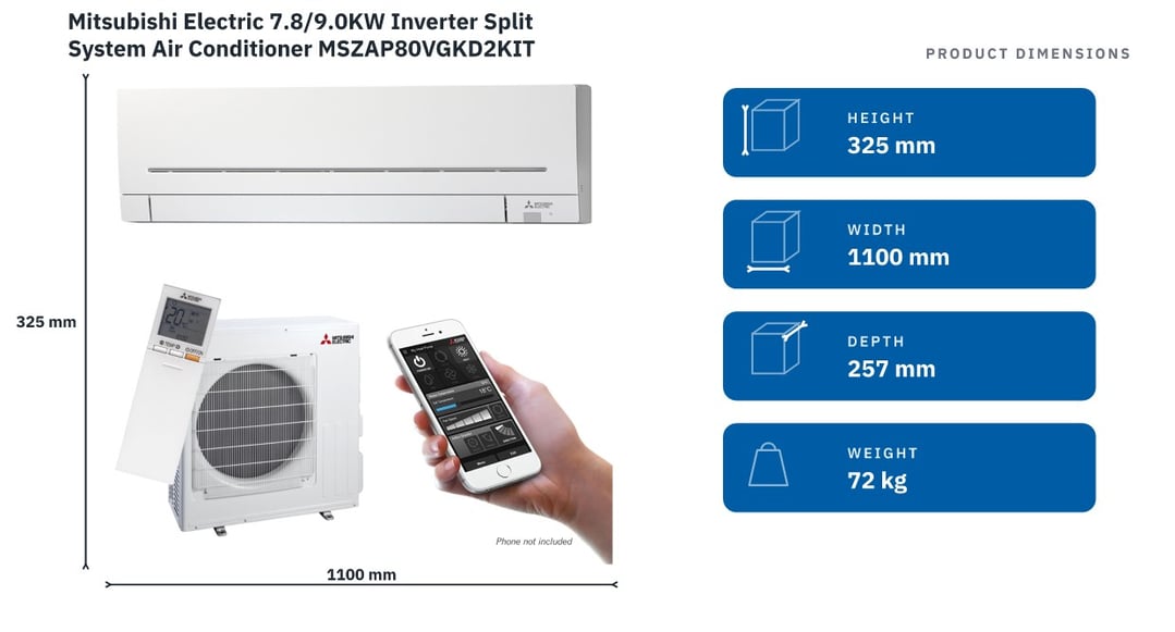 Mitsubishi Electric 7.8/9.0KW Inverter Split System Air Conditioner MSZAP80VGKD2KIT