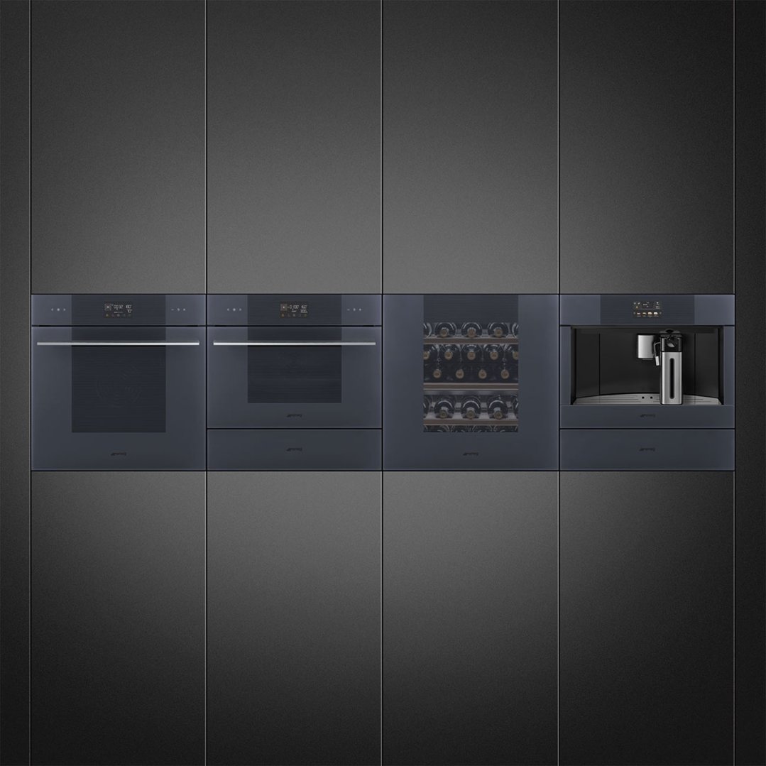 Four built-in appliances, including two ovens, a wine cooler, and a coffee machine