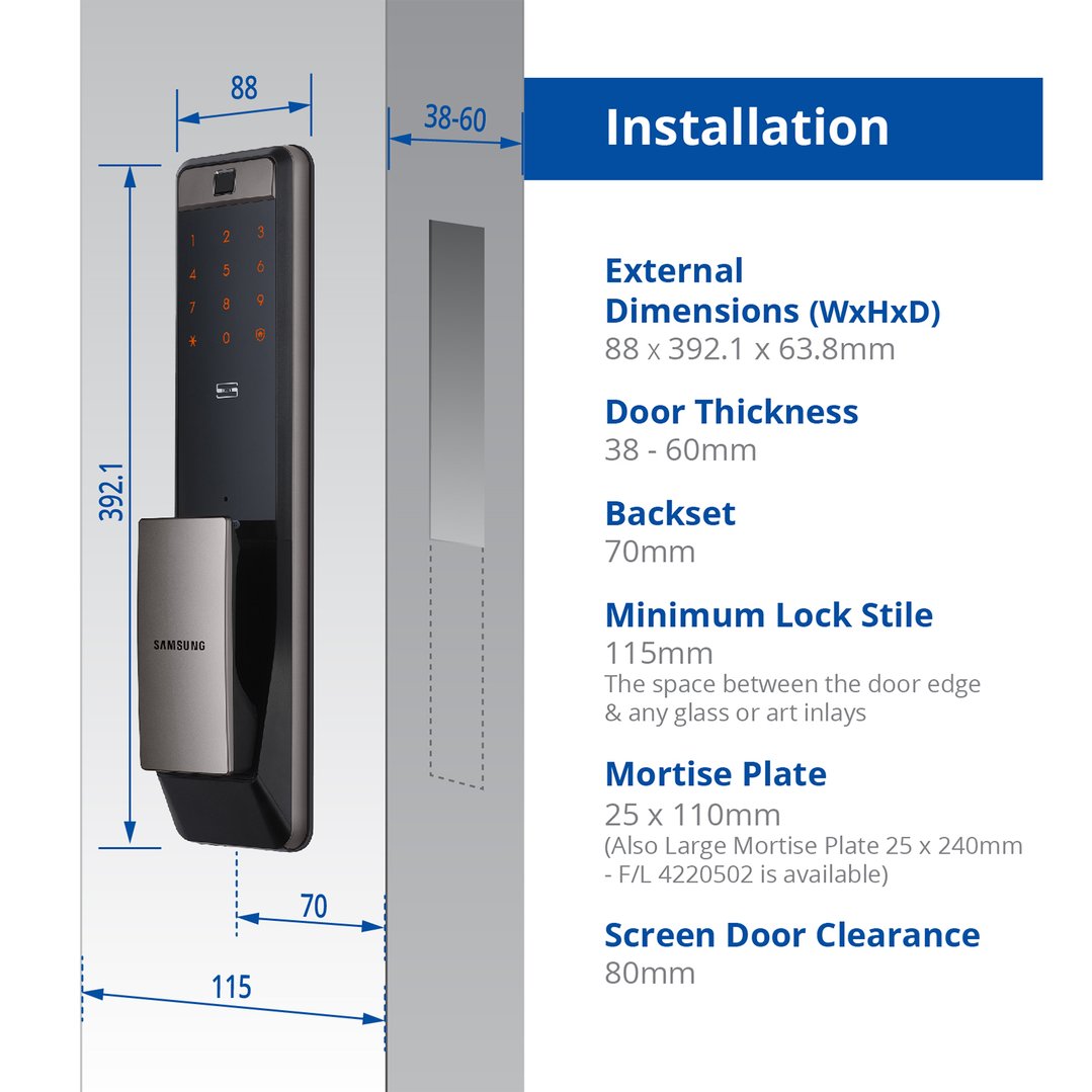 Samsung Smart Wi-Fi Fingerprint Push And Pull Mortise Door Lock SHP-DP609