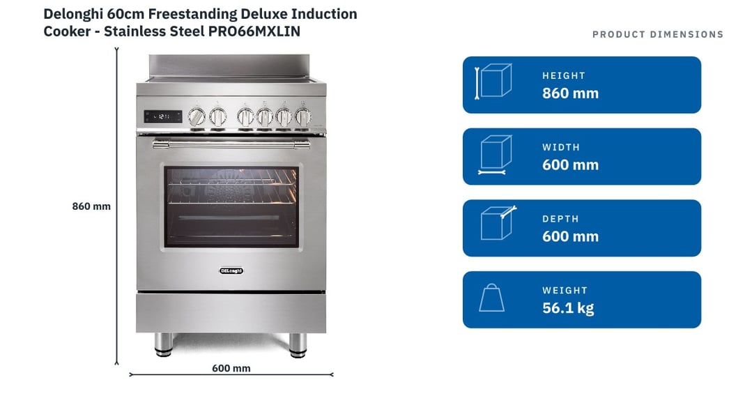Delonghi 60cm Freestanding Deluxe Induction Cooker - Stainless Steel PRO66MXLIN