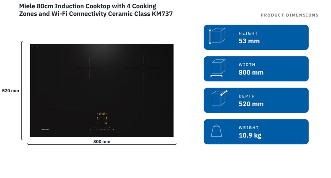 Miele 80cm Induction Cooktop with 4 Cooking Zones and Wi-Fi Connectivity Ceramic Class KM7373FL