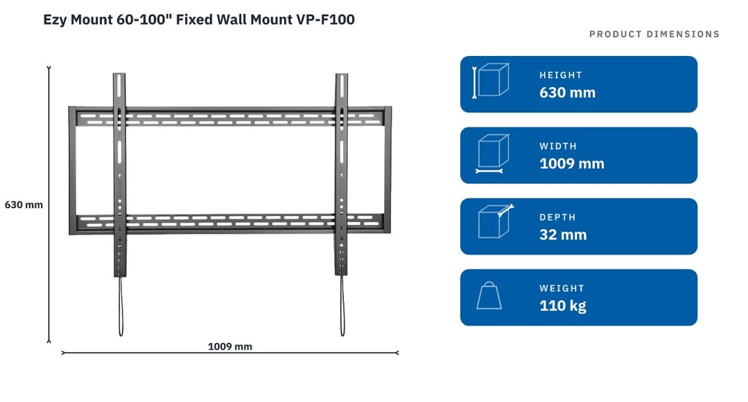 Ezy Mount 60-100" Fixed Wall Mount VP-F100 — product dimensions