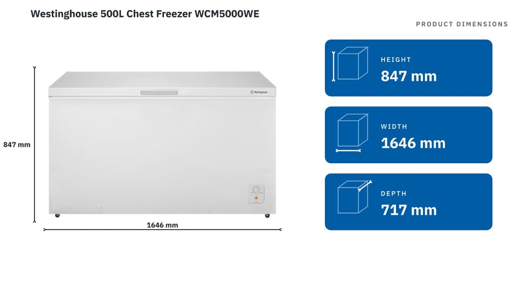 Westinghouse 500L Chest Freezer WCM5000WE — product dimensions