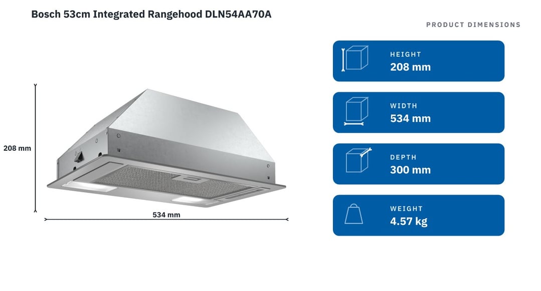 Bosch 53cm Integrated Rangehood DLN54AA70A — product dimensions