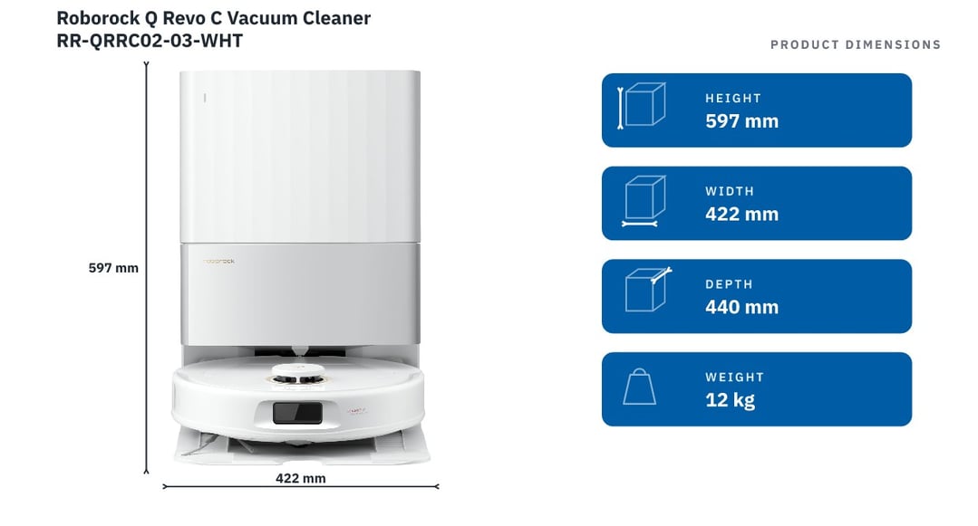 Roborock Q Revo C Vacuum Cleaner RR-QRRC02-03-WHT — product dimensions