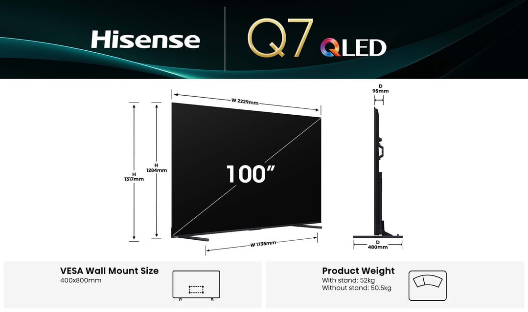 Hisense 100" Q7QAU 4K QLED 144Hz Smart TV (2025) 100Q7QAU