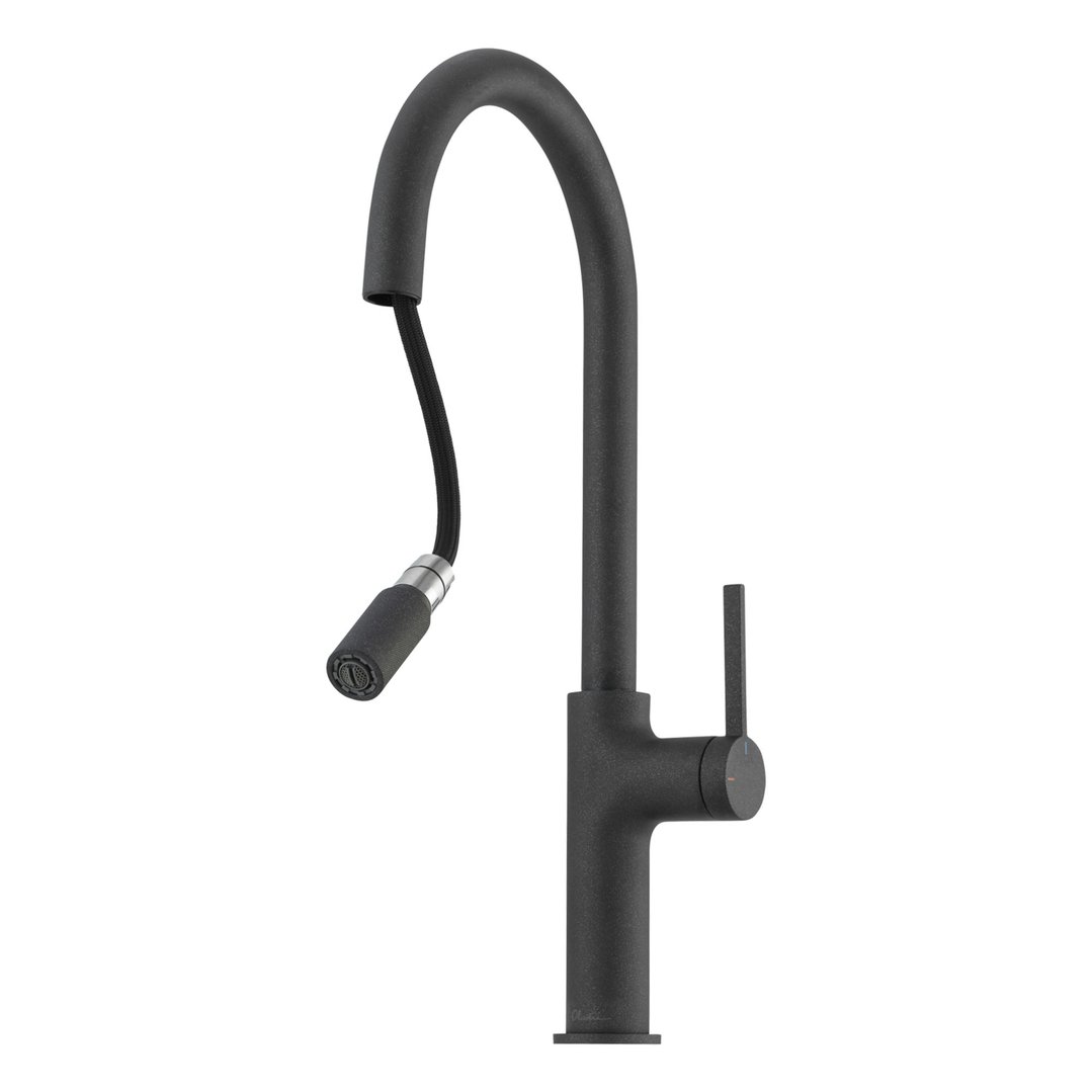 Oliveri Vilo Goose Neck Pull Out Mixer Black Granite VT2400-ST-BL