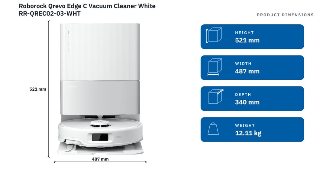 Roborock Qrevo Edge C Vacuum Cleaner White RR-QREC02-03-WHT — product dimensions