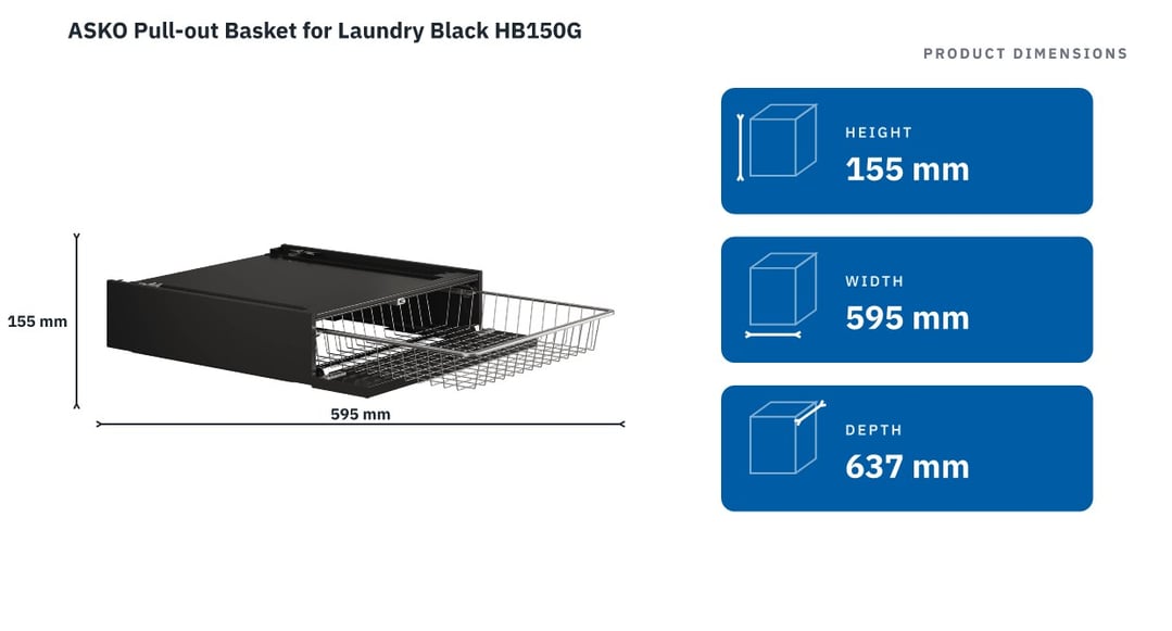 ASKO Pull-out Basket for Laundry Black HB150G — product dimensions