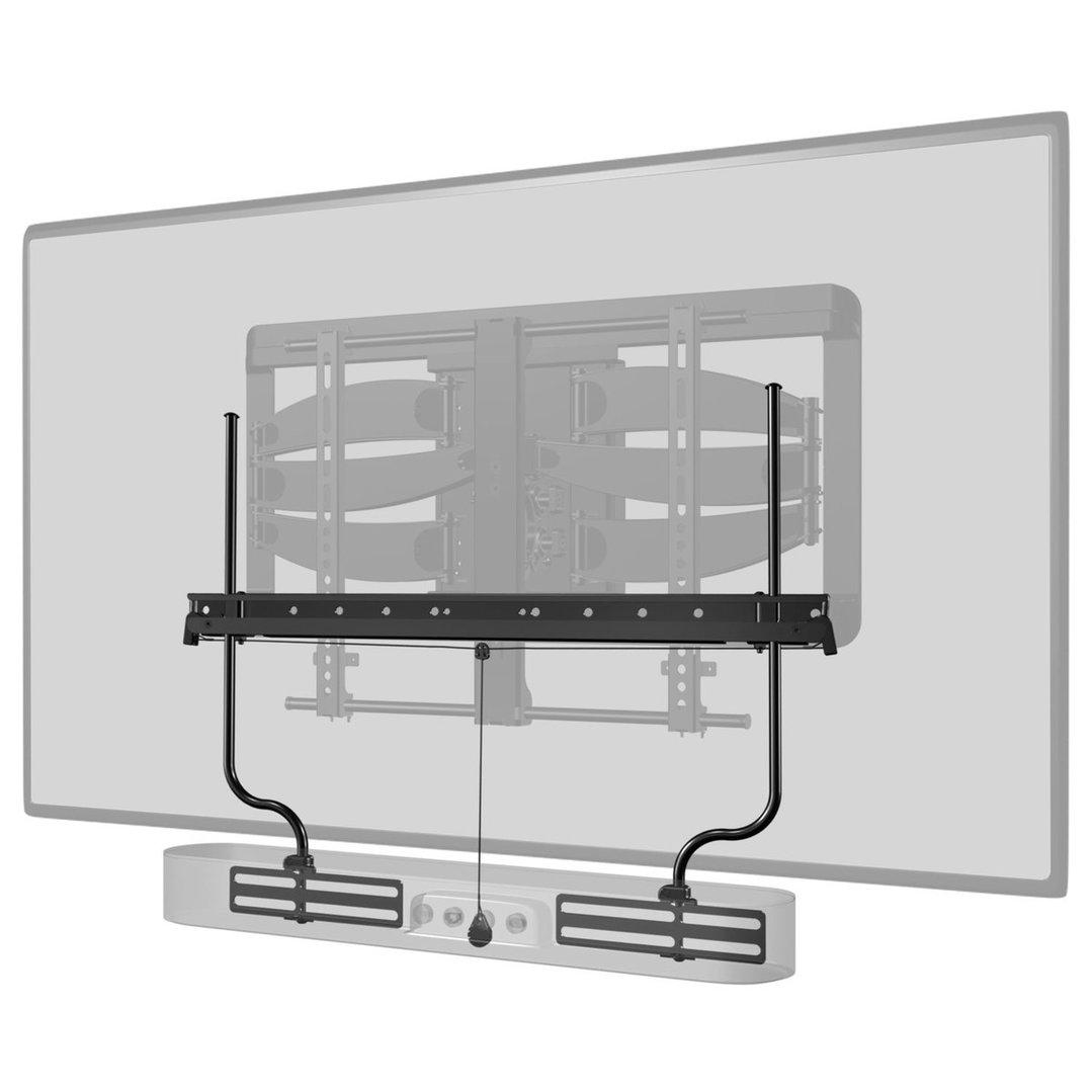 Sound bar mount attached to a TV and sound bar