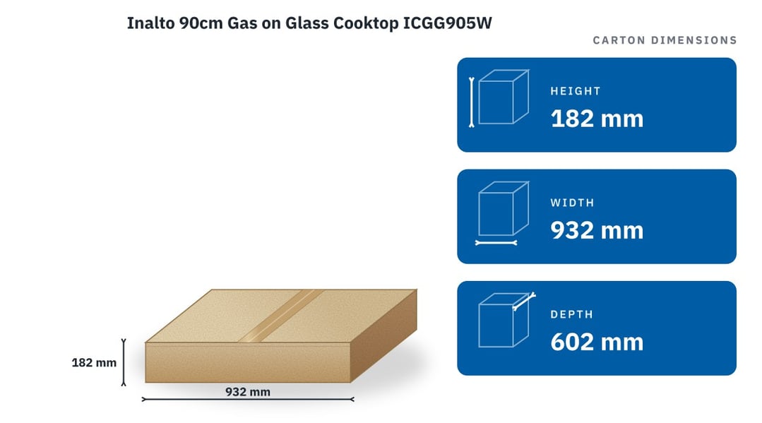Inalto 90cm Gas on Glass Cooktop ICGG905W — packaged dimensions