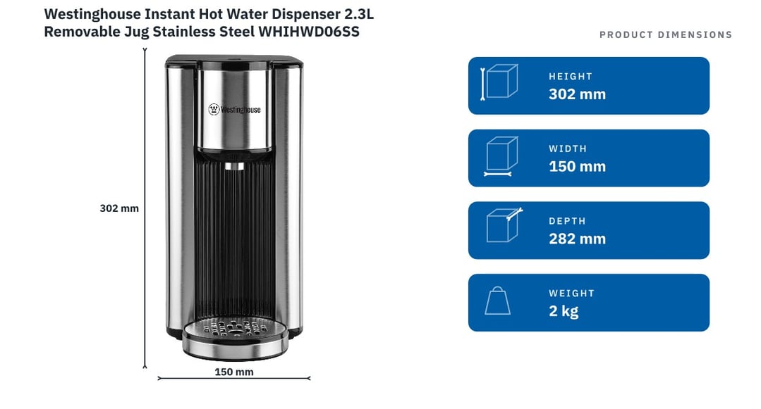 Westinghouse Instant Hot Water Dispenser 2.3L Removable Jug Stainless Steel WHIHWD06SS
