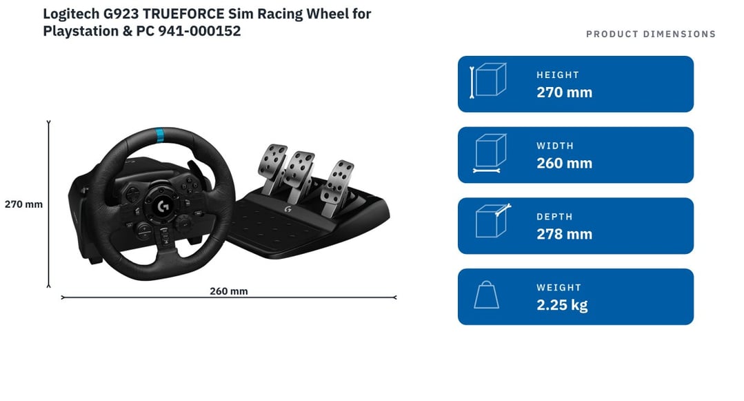 Logitech G923 TRUEFORCE Sim Racing Wheel for Playstation & PC 941-000152