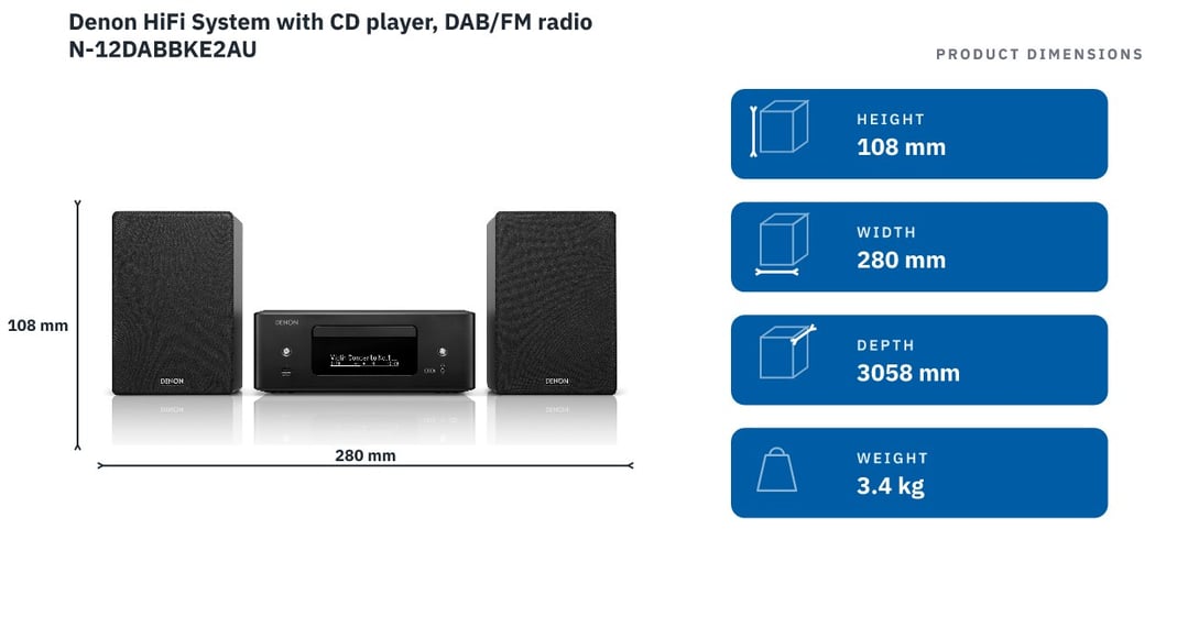Denon HiFi System with CD player, DAB/FM radio N-12DABBKE2AU