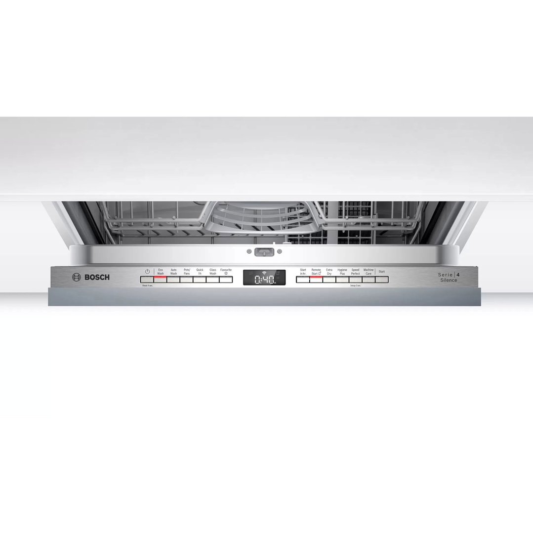 Close-up of a Bosch dishwasher's control panel with a 0:40 timer displayed