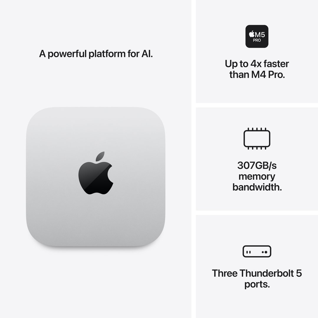 Apple Mac Mini with M5 Pro Chip, 15-core CPU/16-core GPU, 512GB/24GB MHQN4X/A
