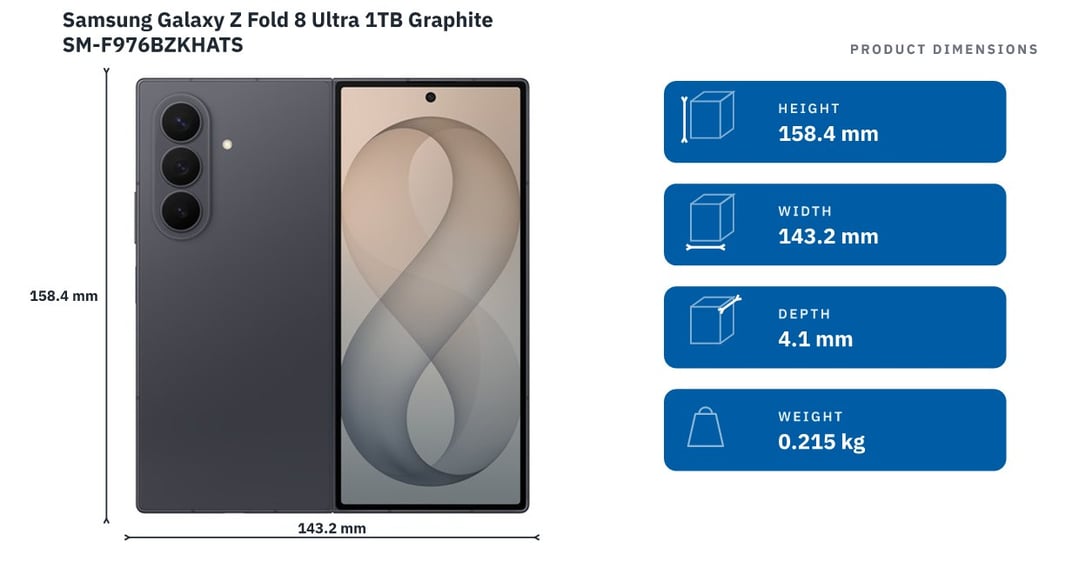 Samsung Galaxy Z Fold 8 Ultra 1TB Graphite SM-F976BZKHATS — product dimensions