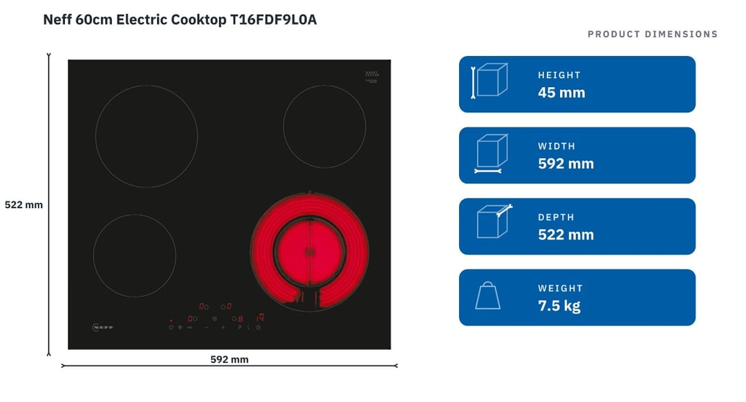 Neff 60cm Electric Cooktop T16FDF9L0A — product dimensions