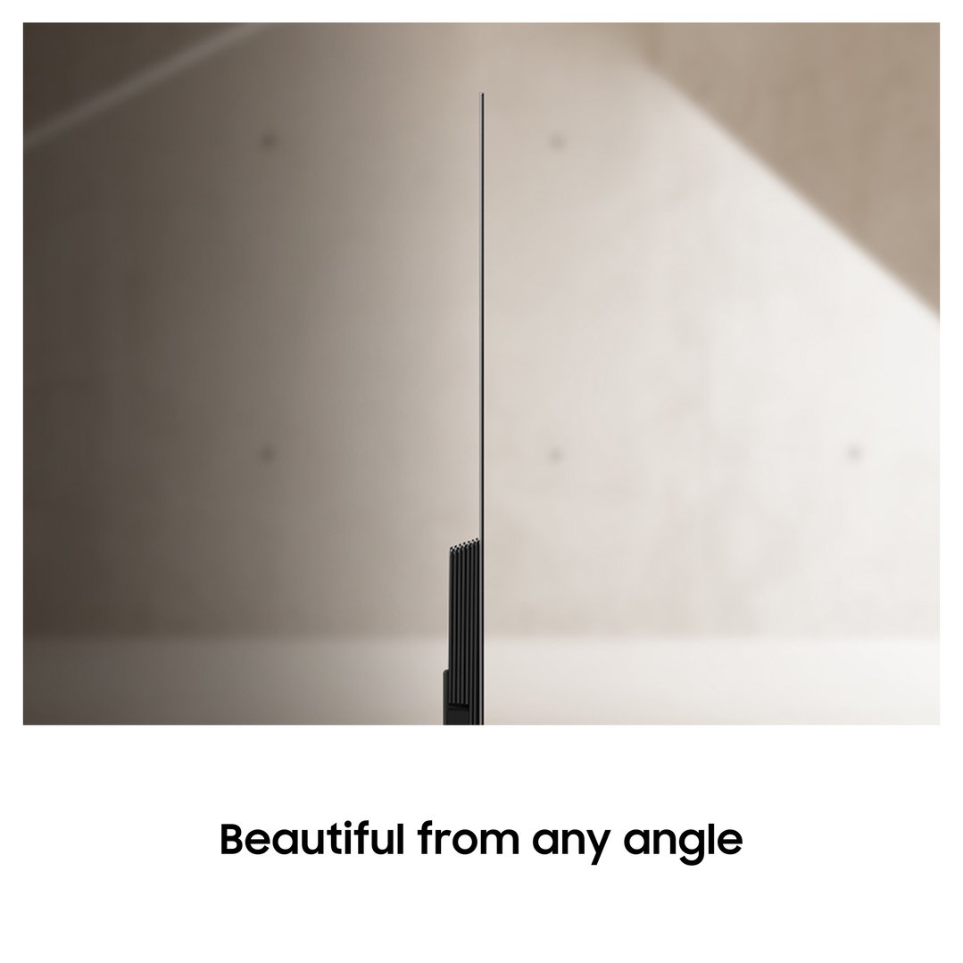 Thin profile of the SAMSUNG OLED S90H 4K Smart AI TV from the side