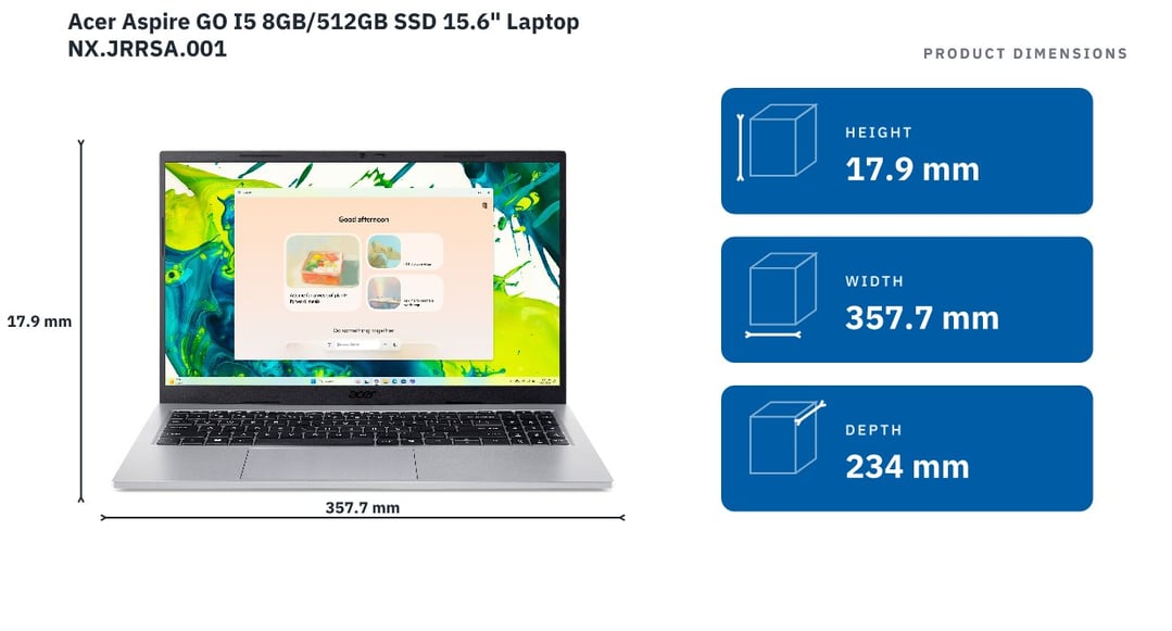 Acer Aspire GO I5 8GB/512GB SSD 15.6" Laptop NX.JRRSA.001 — product dimensions