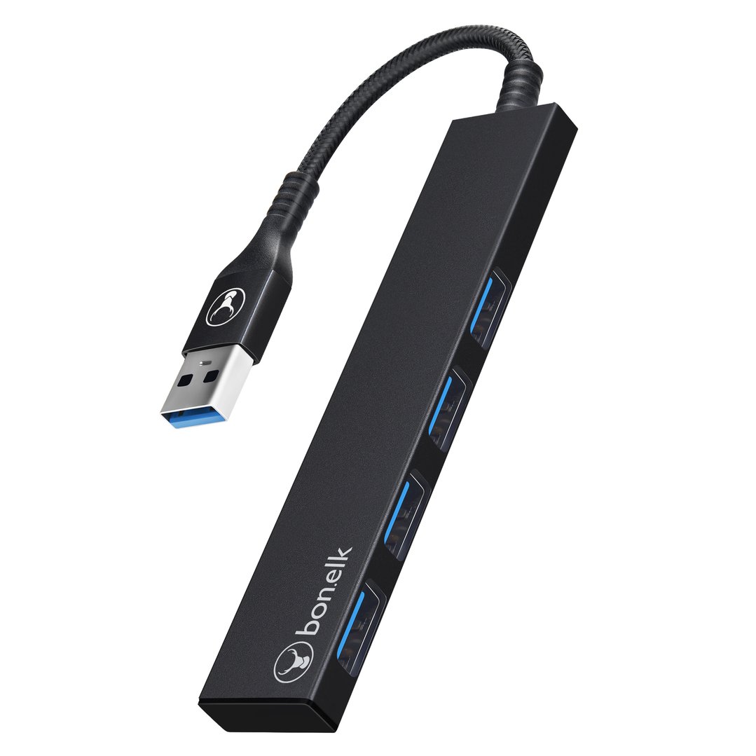 Bonelk Long-Life USB-A to 4 Port USB - Black ELK-80036-R
