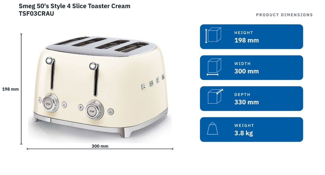 Smeg 50's Style 4 Slice Toaster Cream TSF03CRAU