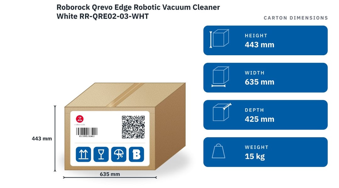 Roborock Qrevo Edge Robotic Vacuum Cleaner White RR-QRE02-03-WHT — packaged dimensions