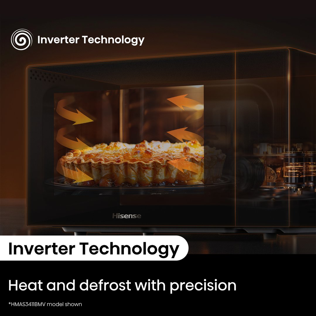 Hisense 34L 1100W Smart Inverter Microwave - Black Mirror. HMAS3411BMV